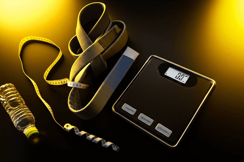 Digital scale with BJJ belt and competition preparation items