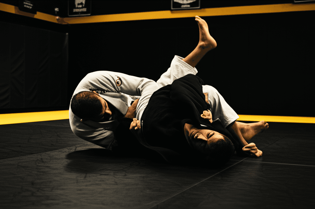 Two BJJ practitioners focused on drilling technique